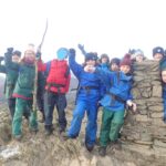 pupils posing for the camera wearing waterproofs and wooly hats